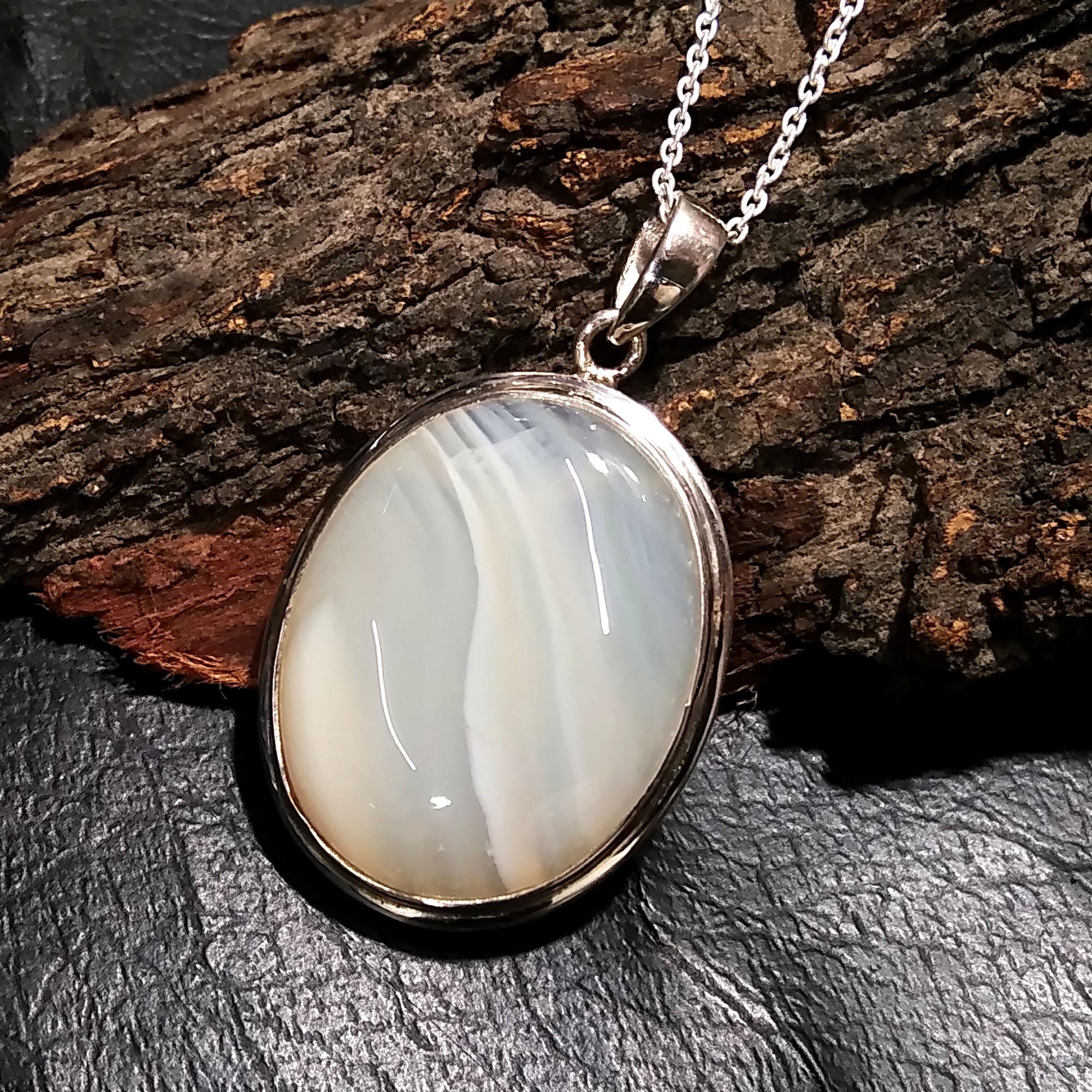Nature Grey Agate Pendant Chain Necklace, With 925 Starling Silver Jewelry, Grey Agate handmade Pendant, Gift Easter Chain Pendant